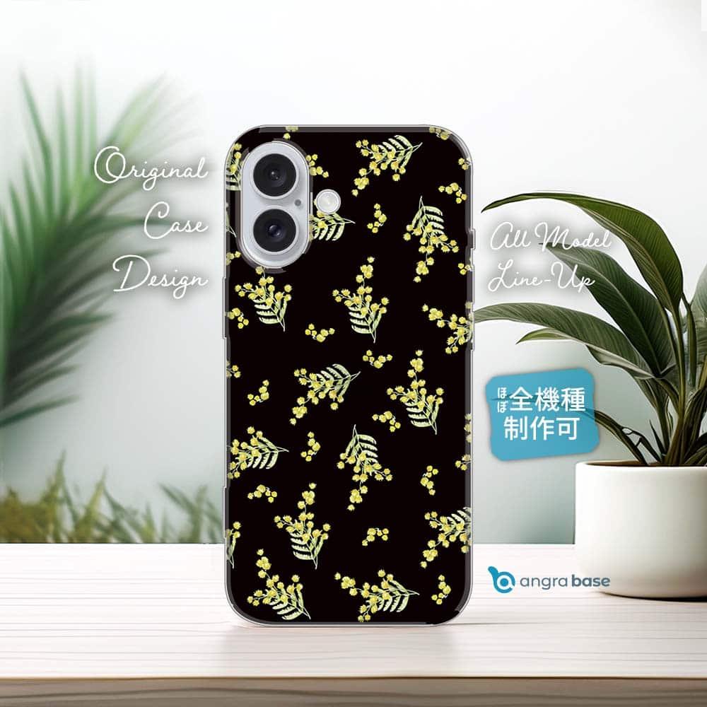 iPhone17e/iPhone17/iPhoneAir 花柄 全機種対応☆TPUケース ミモザ（ブラック） | 1枚目