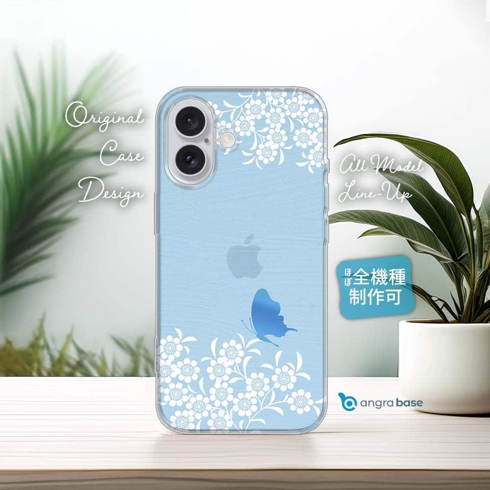 iPhone17e/iPhone17/iPhoneAir 花柄 全機種対応☆TPUケース ブルーの花畑と蝶 | 1枚目