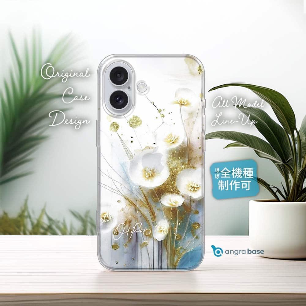 iPhone17e/iPhone17 花柄 全機種対応☆TPUケース オイルペイント  ゴールドフラワー | 1枚目