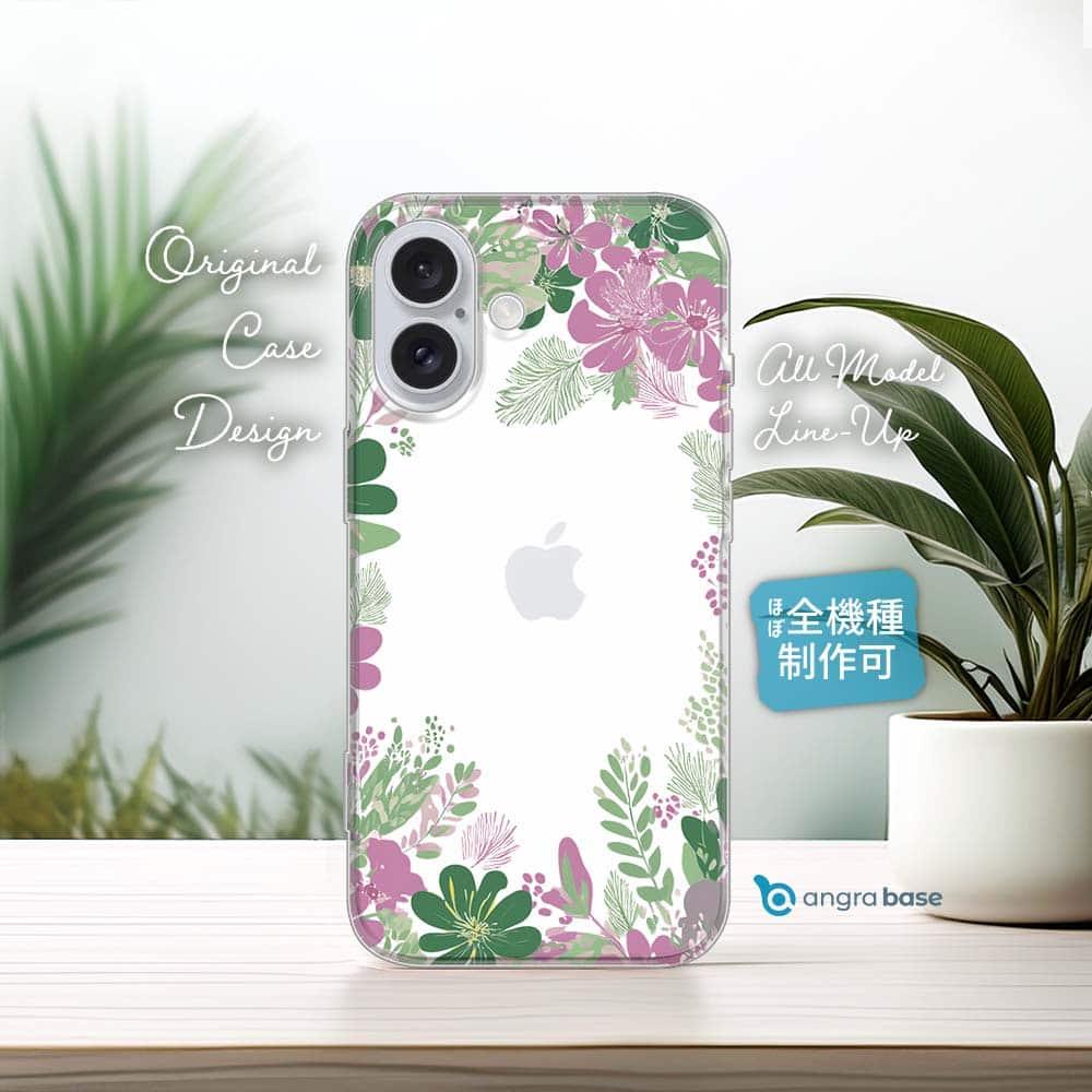 iPhone16e/Pixel9a 花柄 全機種対応☆TPUケース 北欧デザイン グリーン＆ピンク