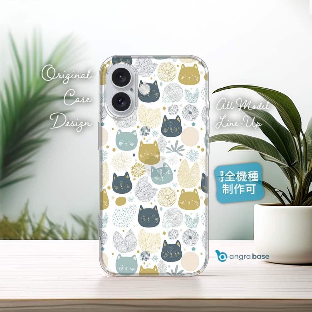 iPhone16e/Pixel9a/iPhone16Pro 猫 全機種対応☆TPUケース 北欧デザイン 猫と花
