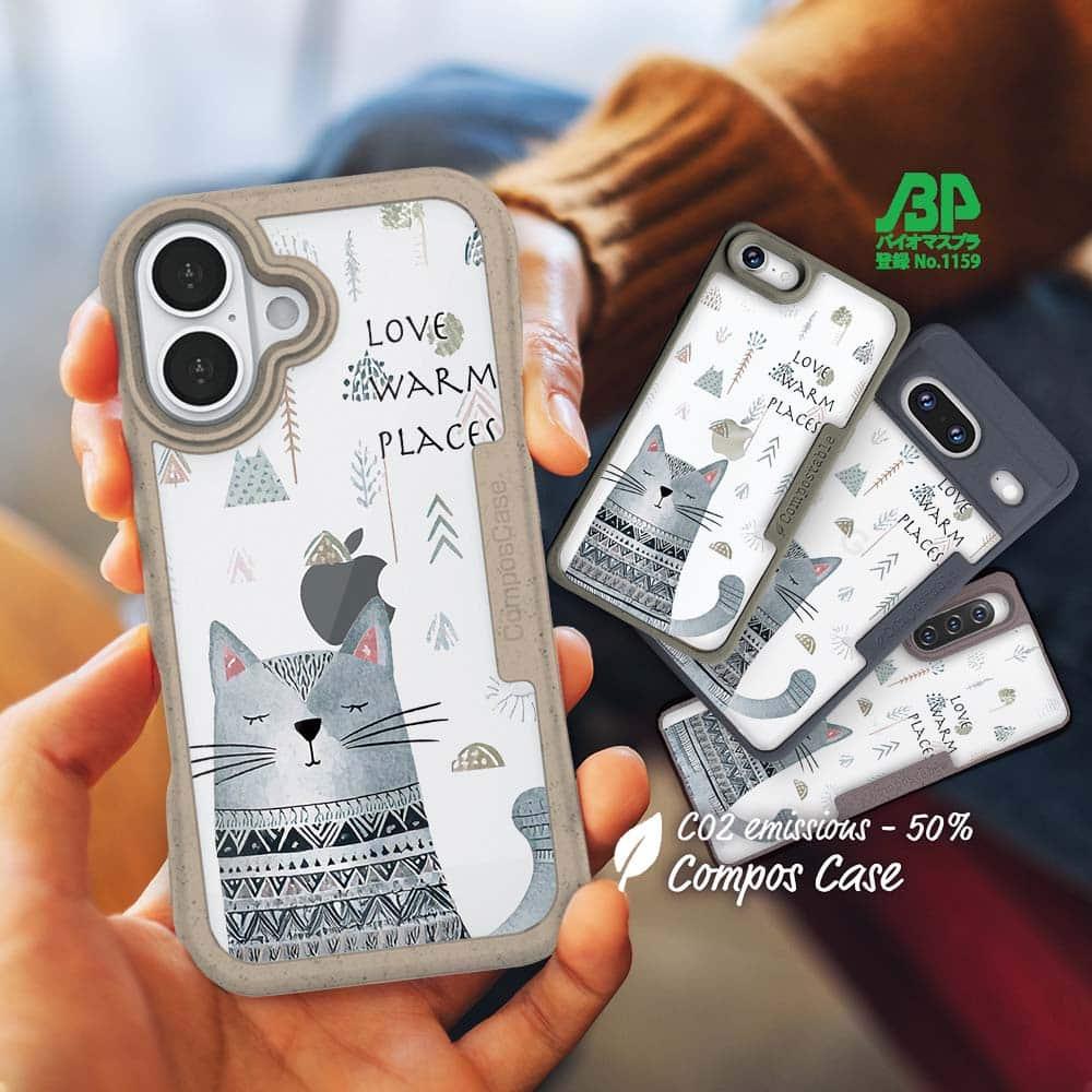 iPhone16e/Pixel9a/iPhone16Pro/Pixel9 猫 コンポスケース 猫は温かい場所が好き1枚目の画像