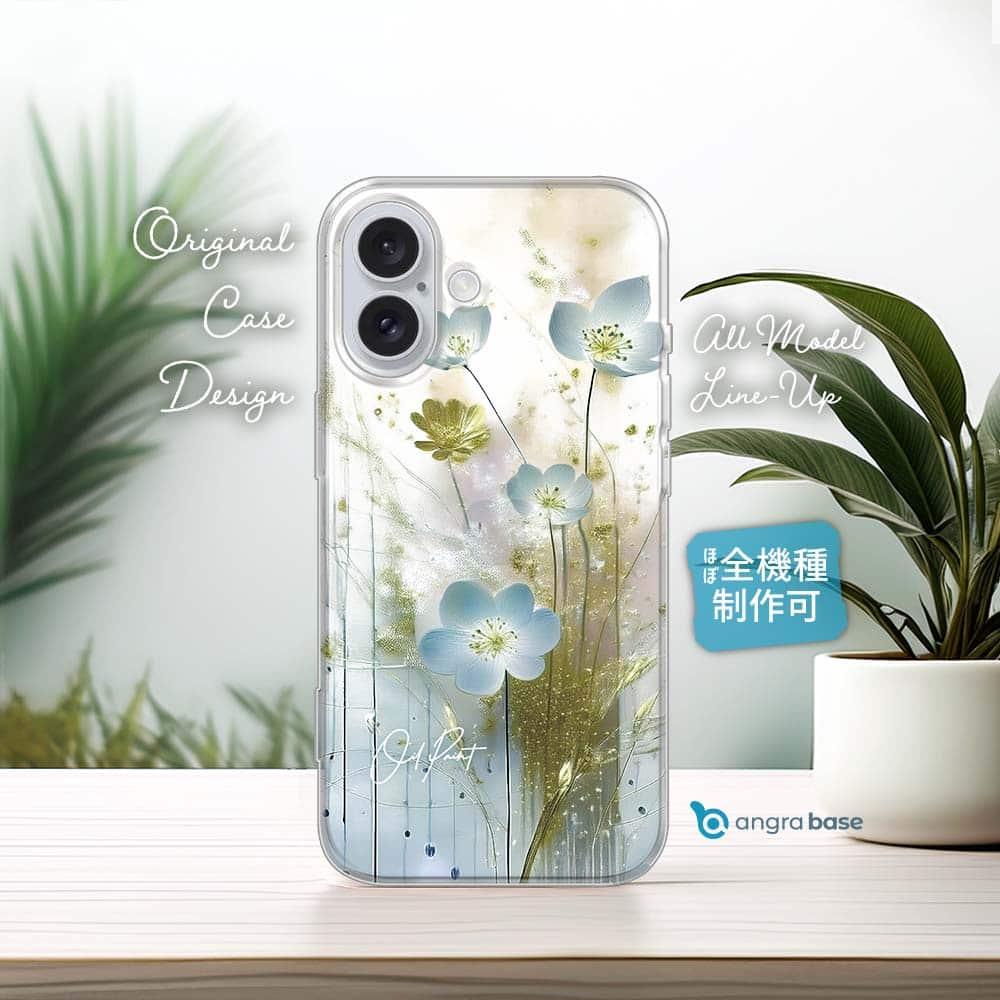 iPhone16e/Pixel9a/iPhone16Pro 花柄 全機種対応☆TPUケース オイルペイント 青い花1枚目の画像