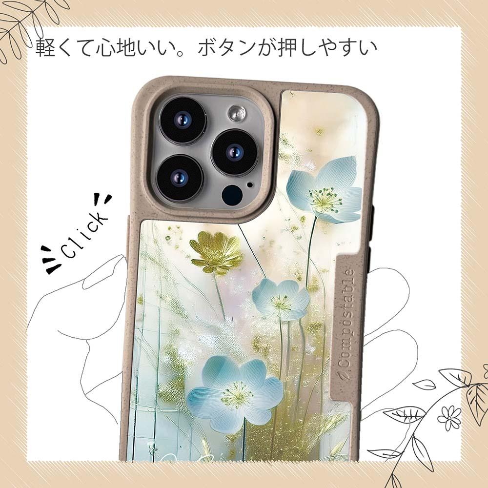 iPhone16/iPhone16e/iPhone16 Pro 花柄 コンポスケース オイルペイント 青い花 | 10枚目