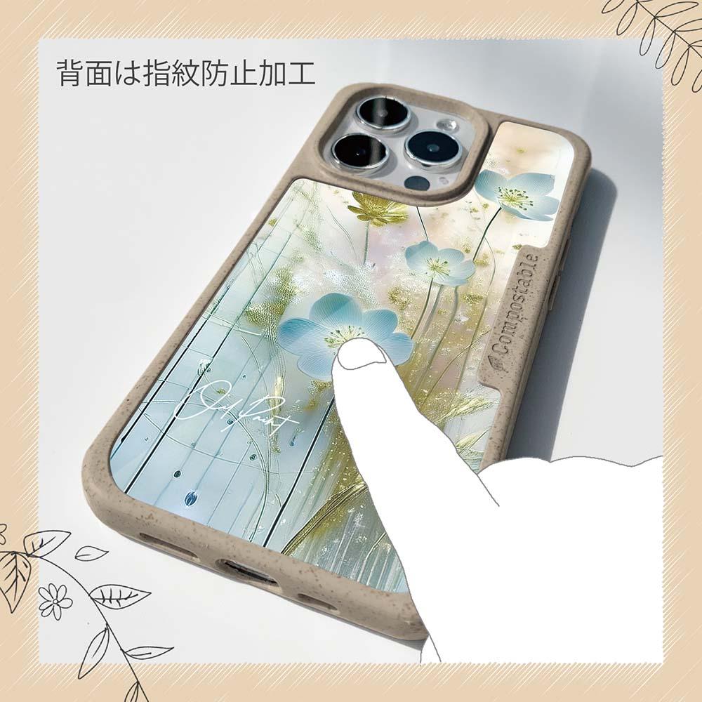 iPhone16/iPhone16e/iPhone16 Pro 花柄 コンポスケース オイルペイント 青い花 | 13枚目