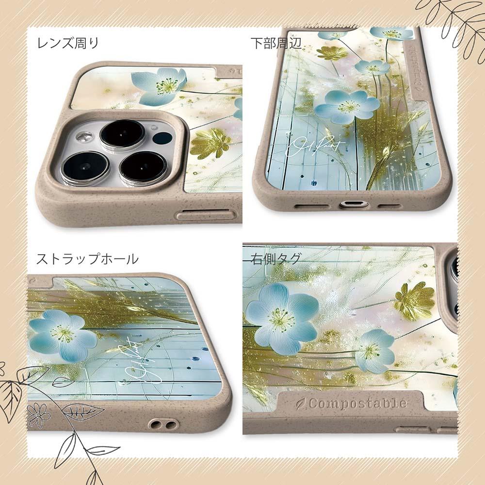 iPhone16/iPhone16e/iPhone16 Pro 花柄 コンポスケース オイルペイント 青い花 | 6枚目