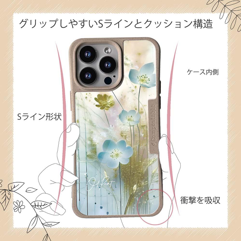 iPhone16/iPhone16e/iPhone16 Pro 花柄 コンポスケース オイルペイント 青い花 | 8枚目
