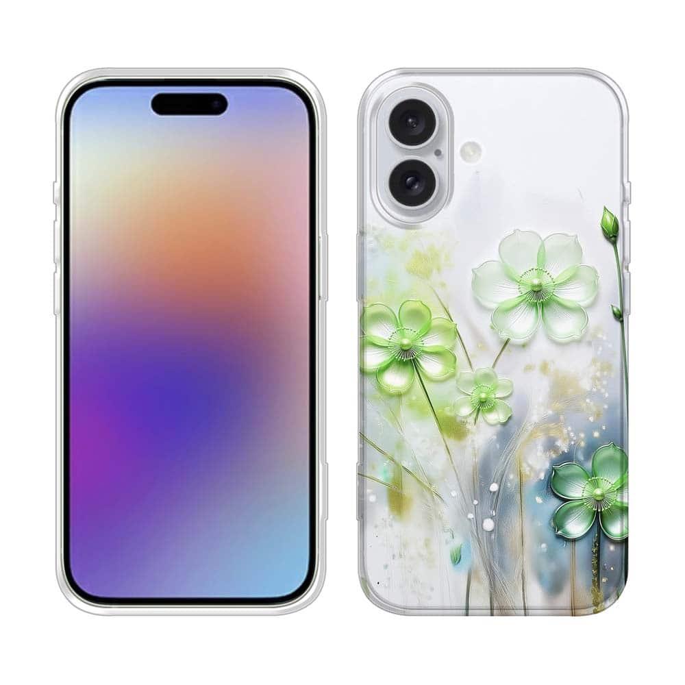 iPhone17/iPhoneAir 花柄 全機種対応☆TPUケース プラスチックフラワー グリーンNo2 | 2枚目