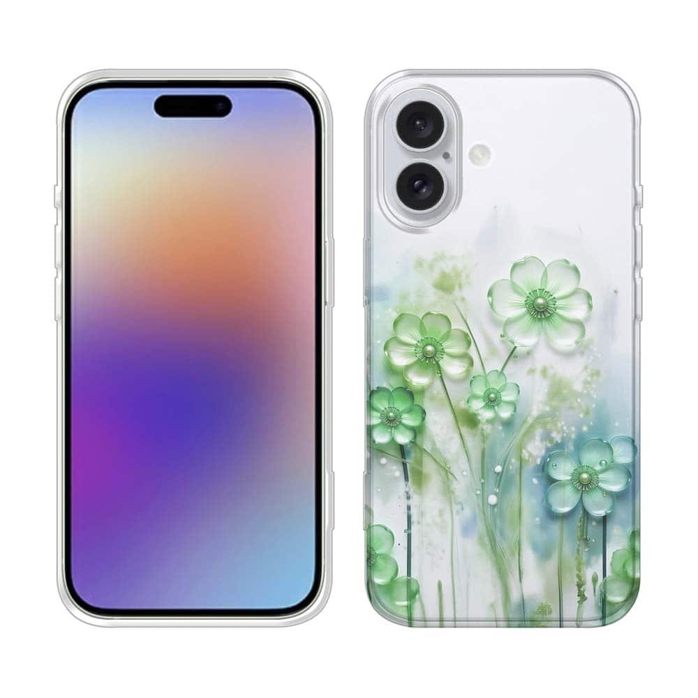 iPhone17/iPhoneAir 花柄 全機種対応☆TPUケース プラスチックフラワー グリーンNo1 | 2枚目