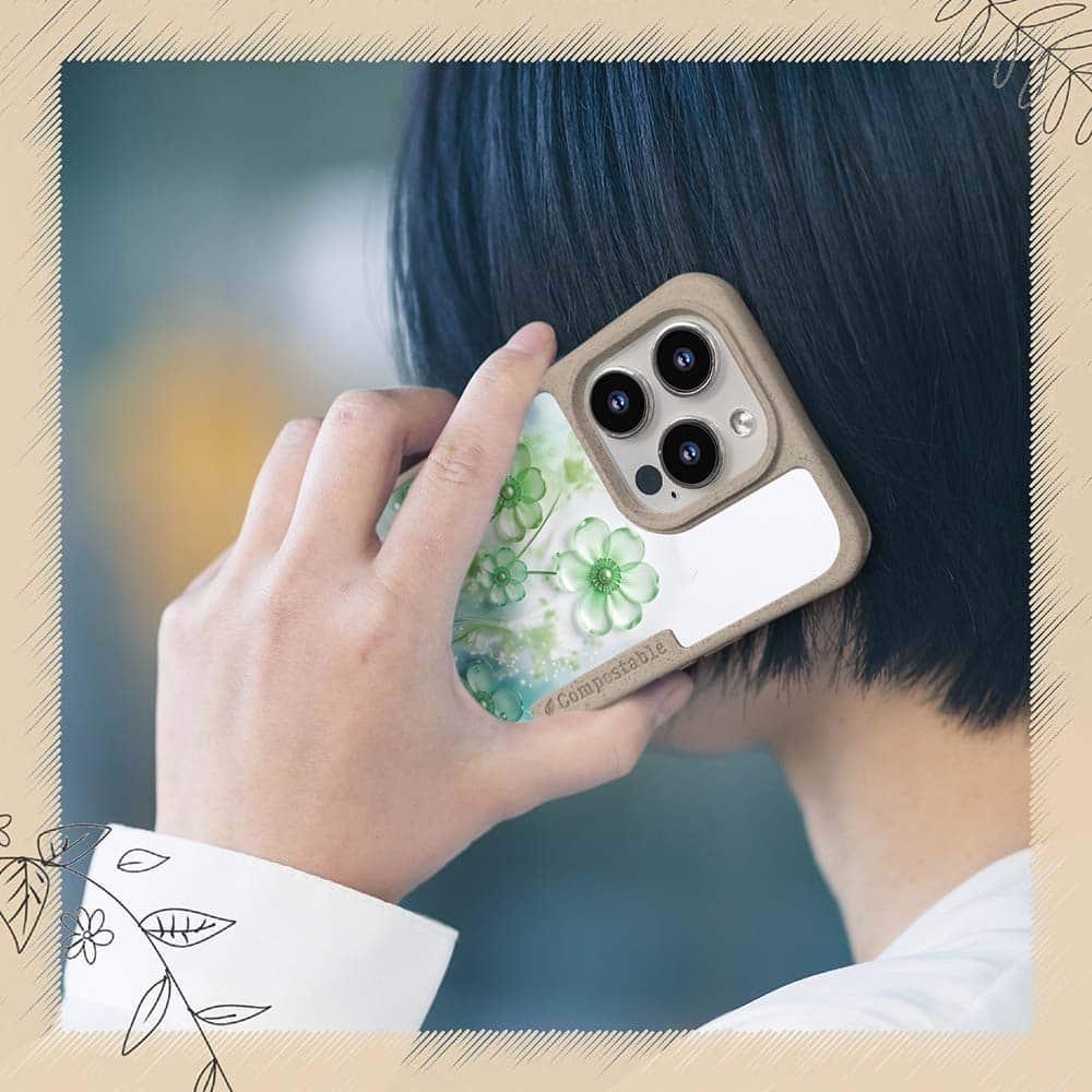 iPhone16/iPhone16e 花柄 コンポスケース プラスチックフラワー グリーンNo1 | 7枚目