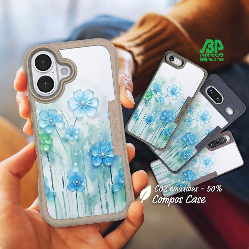 iPhone16/iPhone16e 花柄 コンポスケース プラスチックフラワー ブルーNo1