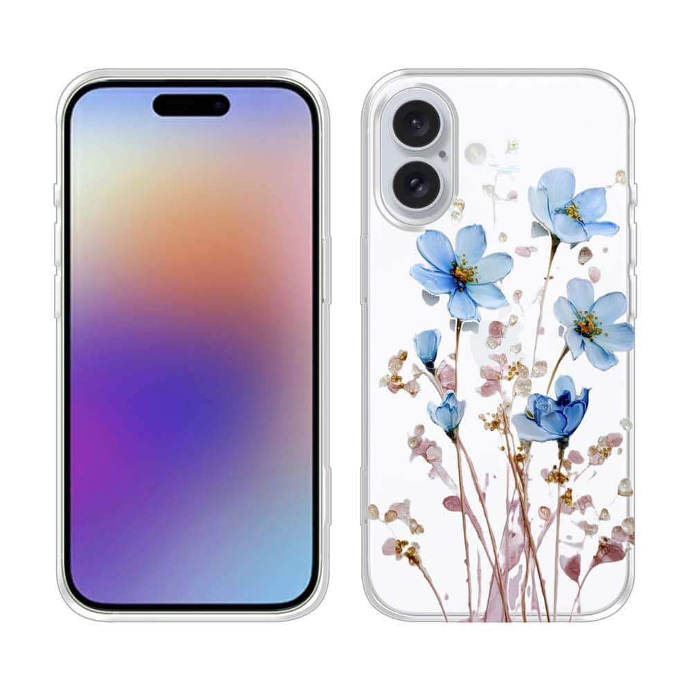 iPhone17/iPhoneAir 花柄 全機種対応☆TPUケース 日本の花画風 ブルー | 2枚目