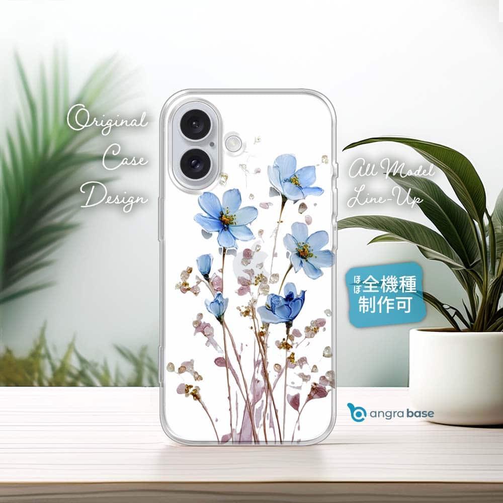 iPhone17/iPhoneAir 花柄 全機種対応☆TPUケース 日本の花画風 ブルー