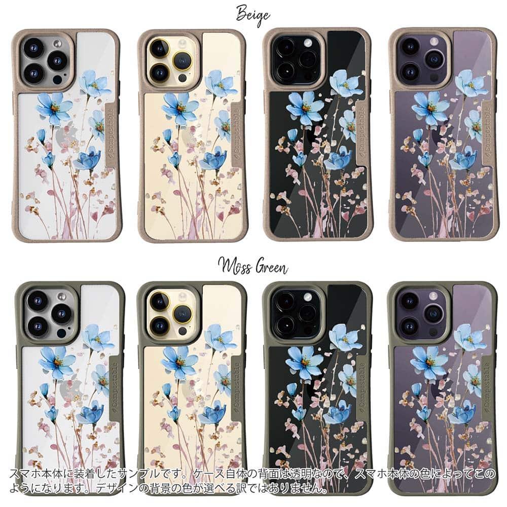 iPhone16/iPhone16e 花柄 コンポスケース 日本の花画風 ブルー | 2枚目