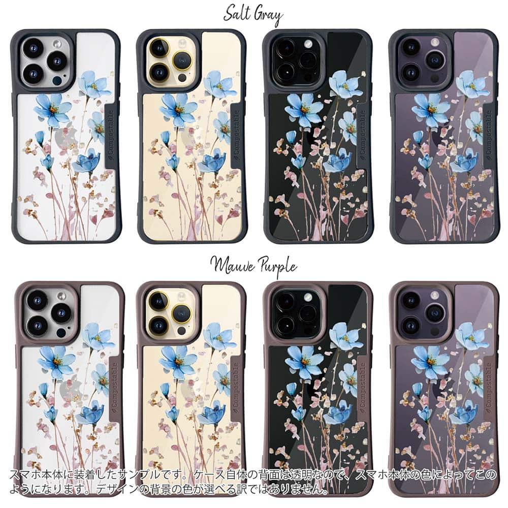 iPhone16/iPhone16e 花柄 コンポスケース 日本の花画風 ブルー | 3枚目
