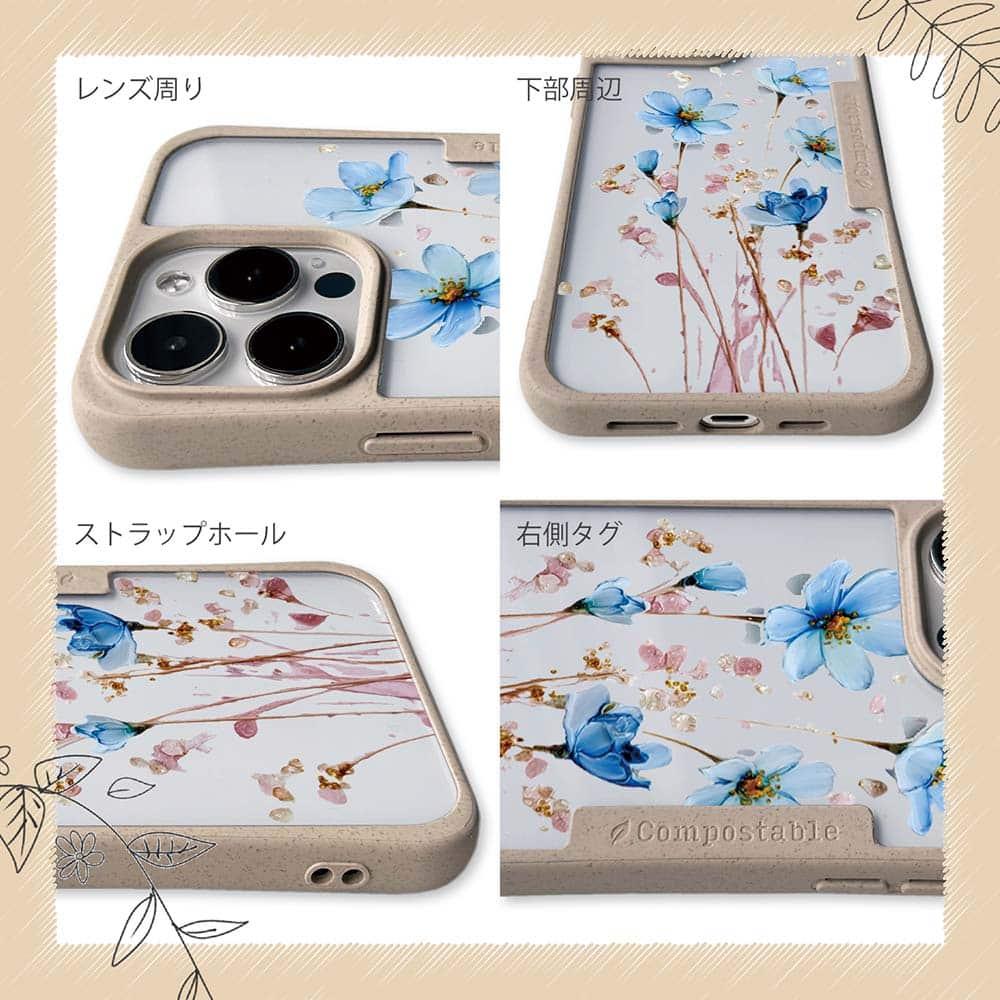 iPhone16/iPhone16e 花柄 コンポスケース 日本の花画風 ブルー | 6枚目