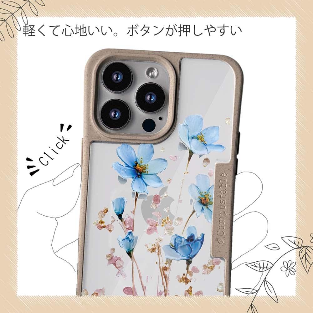iPhone16/iPhone16e 花柄 コンポスケース 日本の花画風 ブルー | 10枚目