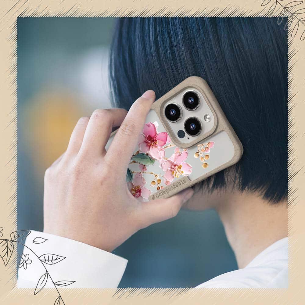 iPhone16/iPhone16e 花柄 コンポスケース 日本の花画風 ピンク | 7枚目