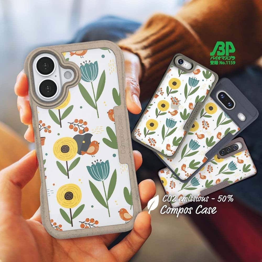 iPhone16/iPhone16e 花柄 コンポスケース 北欧デザイン 秋の向日葵