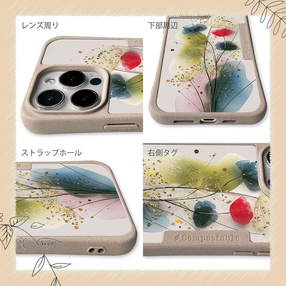 iPhone16/iPhone16e/iPhone16 Pro 花柄 コンポスケース オイルペイント 金糸のスピカ | 6枚目