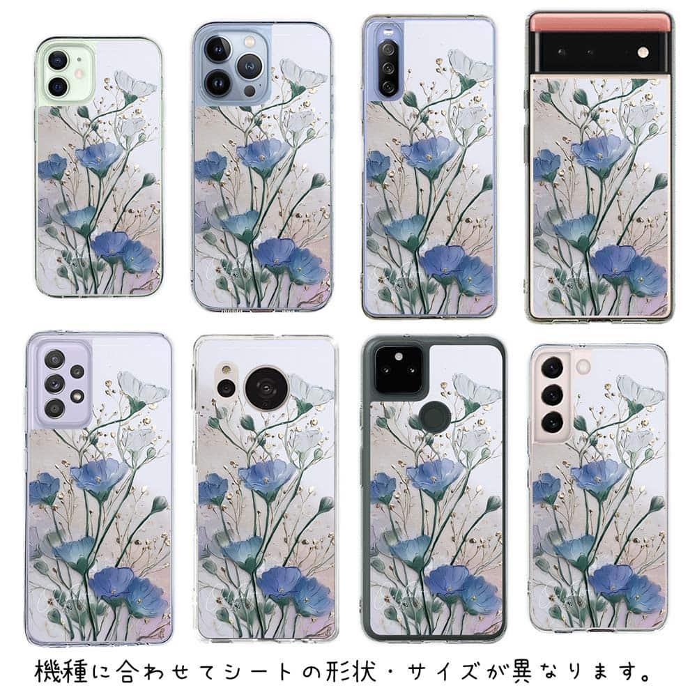 iPhone17/iPhoneAir 花柄 全機種対応☆【インナーシート/デザインシート】 オイルペイント 青と金 | 6枚目