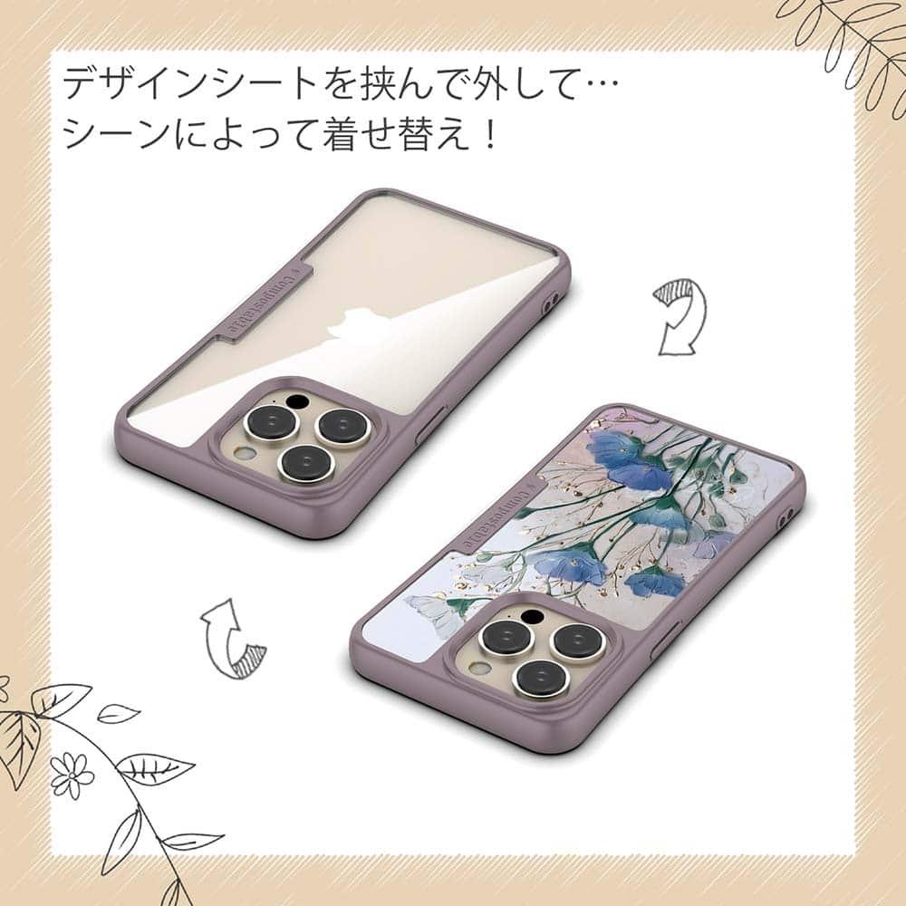 iPhone16/iPhone16e/iPhone16 Pro 花柄 コンポスケース オイルペイント 青と金 | 5枚目
