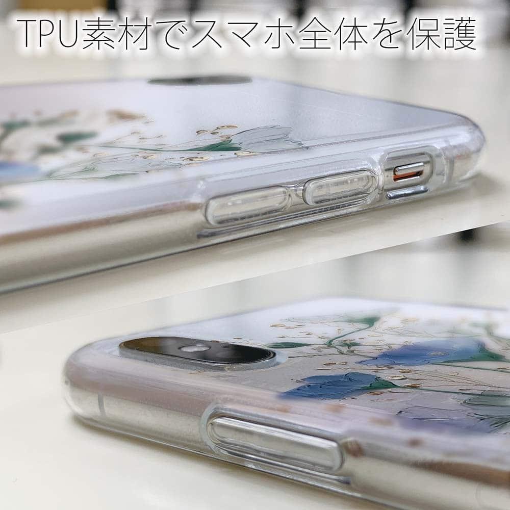 iPhone17/iPhoneAir/iPhone17Pro 花柄 全機種対応☆TPUケース オイルペイント 青と金 | 5枚目