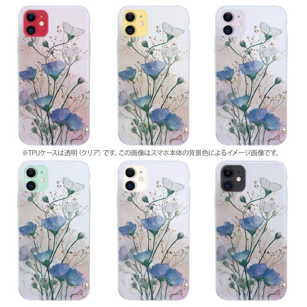 iPhone17/iPhoneAir/iPhone17Pro 花柄 全機種対応☆TPUケース オイルペイント 青と金 | 9枚目