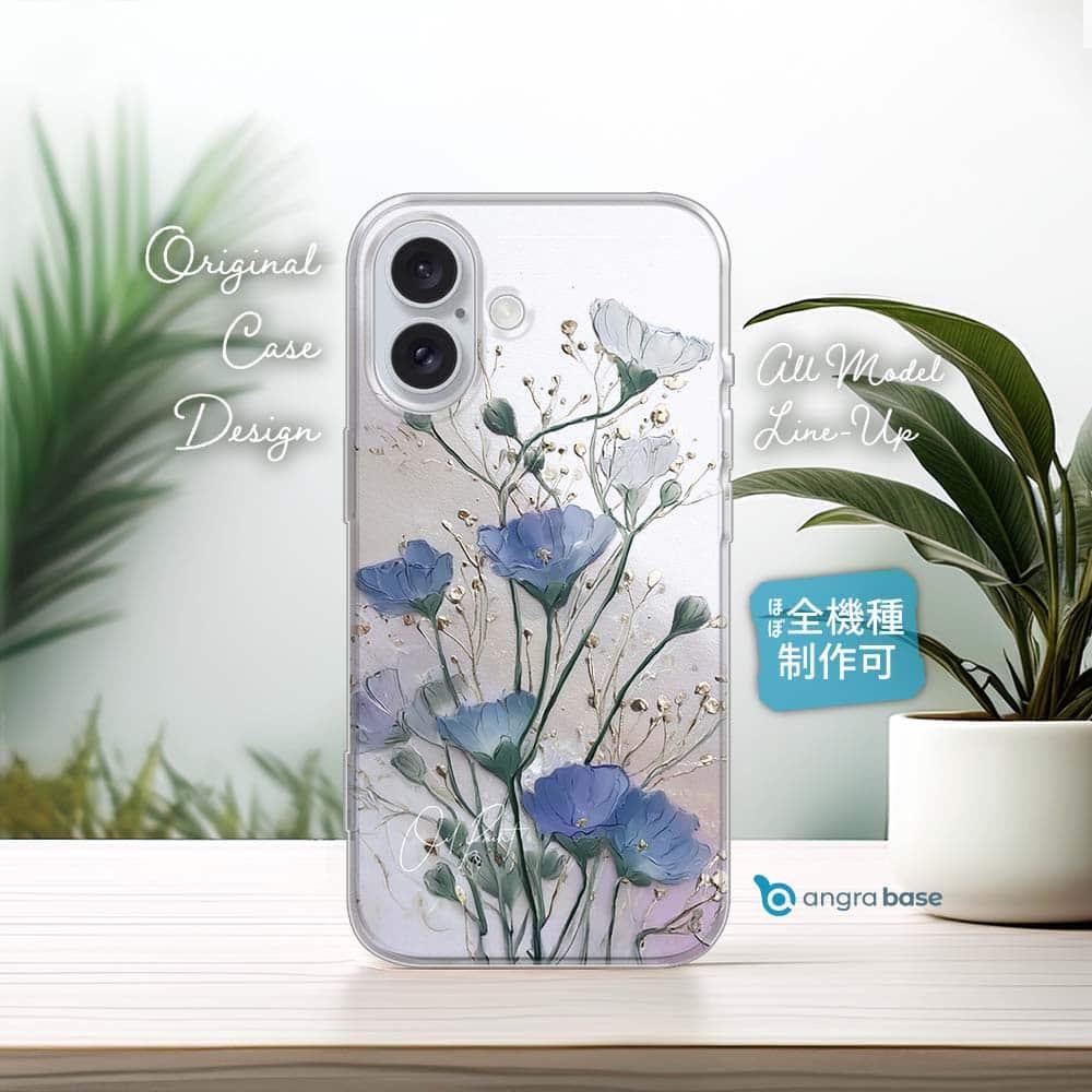 iPhone17/iPhoneAir/iPhone17Pro 花柄 全機種対応☆TPUケース オイルペイント 青と金