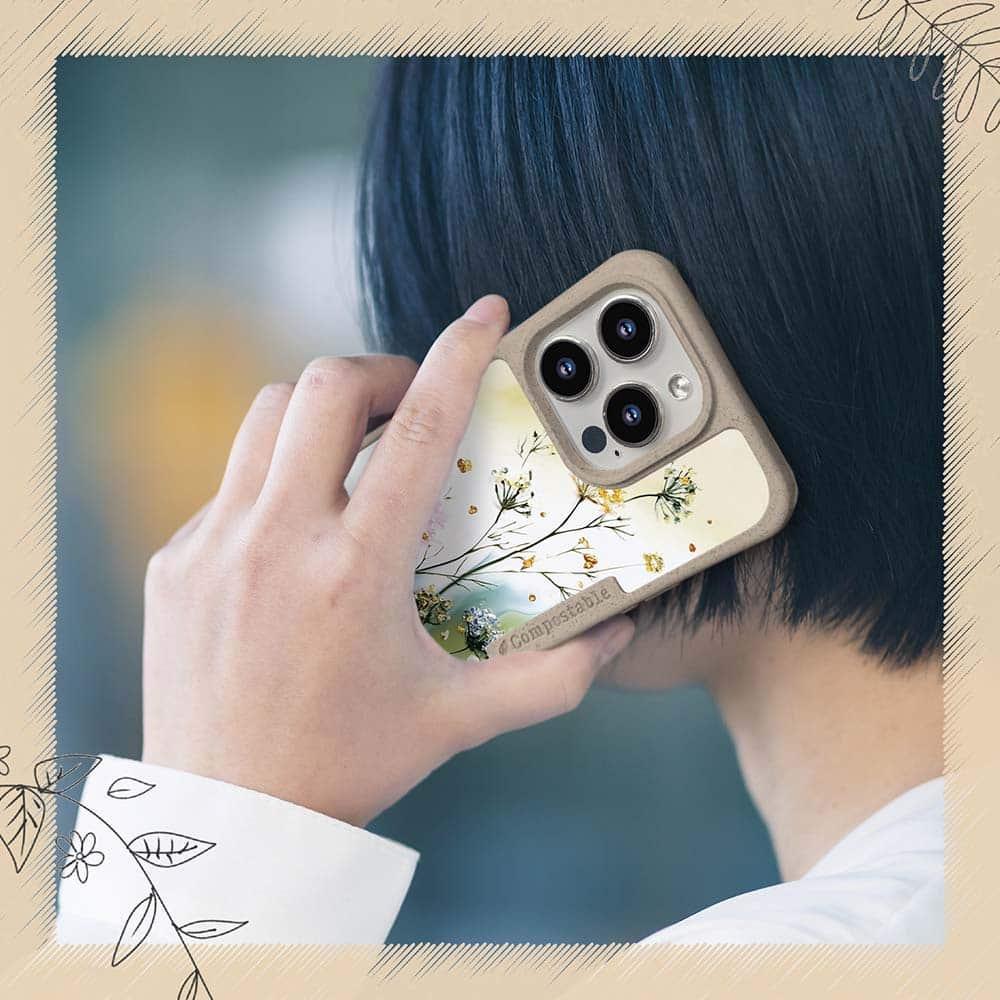 iPhone16/iPhone16e/iPhone16 Pro 花柄 コンポスケース ゴールド・ミストの調べ | 7枚目