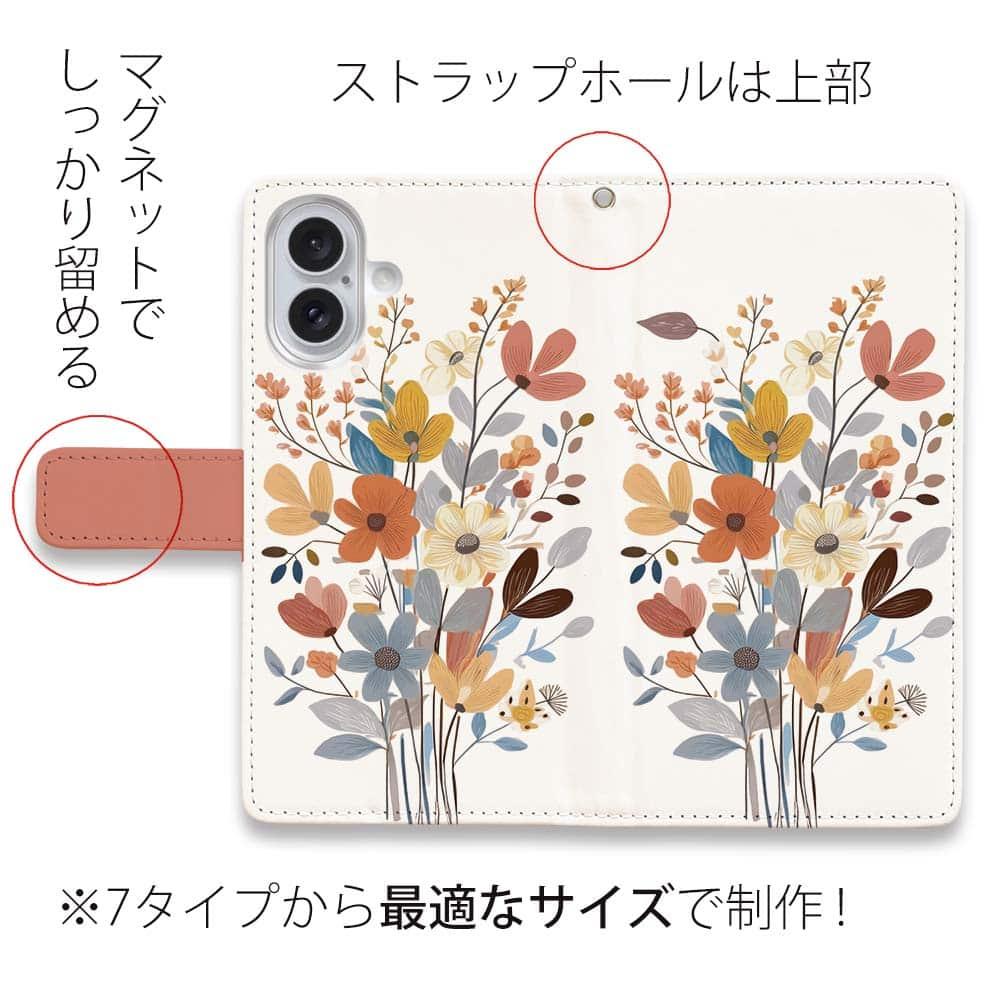 iPhone17/iPhoneAir/iPhone17Pro  全機種対応☆手帳型 北欧パステルカラーの花 | 5枚目