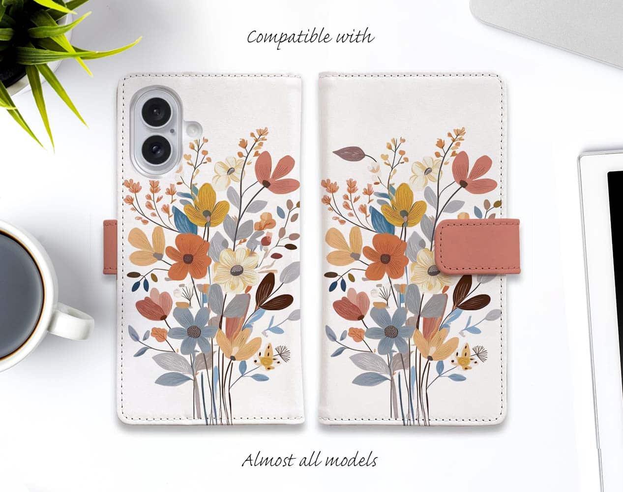 iPhone17/iPhoneAir/iPhone17Pro  全機種対応☆手帳型 北欧パステルカラーの花1枚目の画像