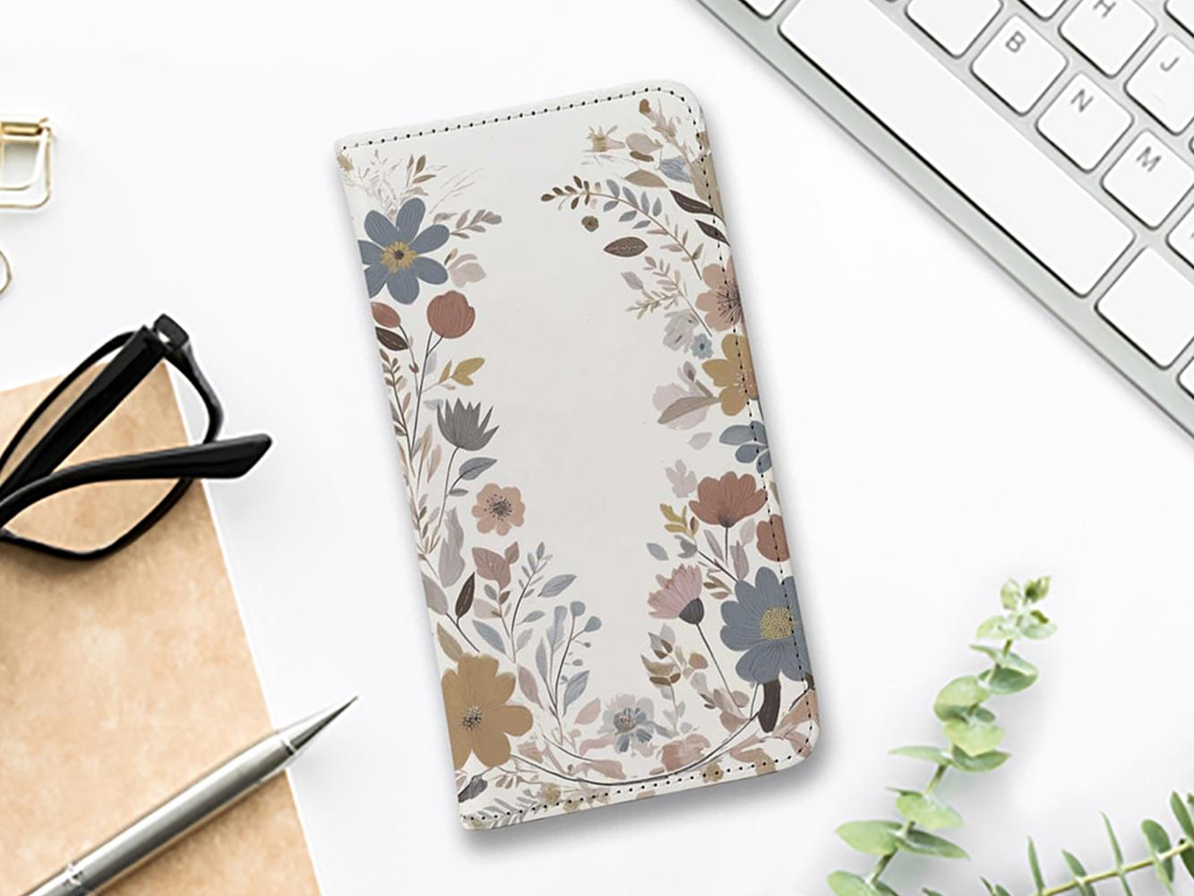 iPhone17/iPhoneAir/iPhone17Pro 花柄 全機種対応☆手帳型ベルトなし 北欧くすみカラーの花 | 1枚目