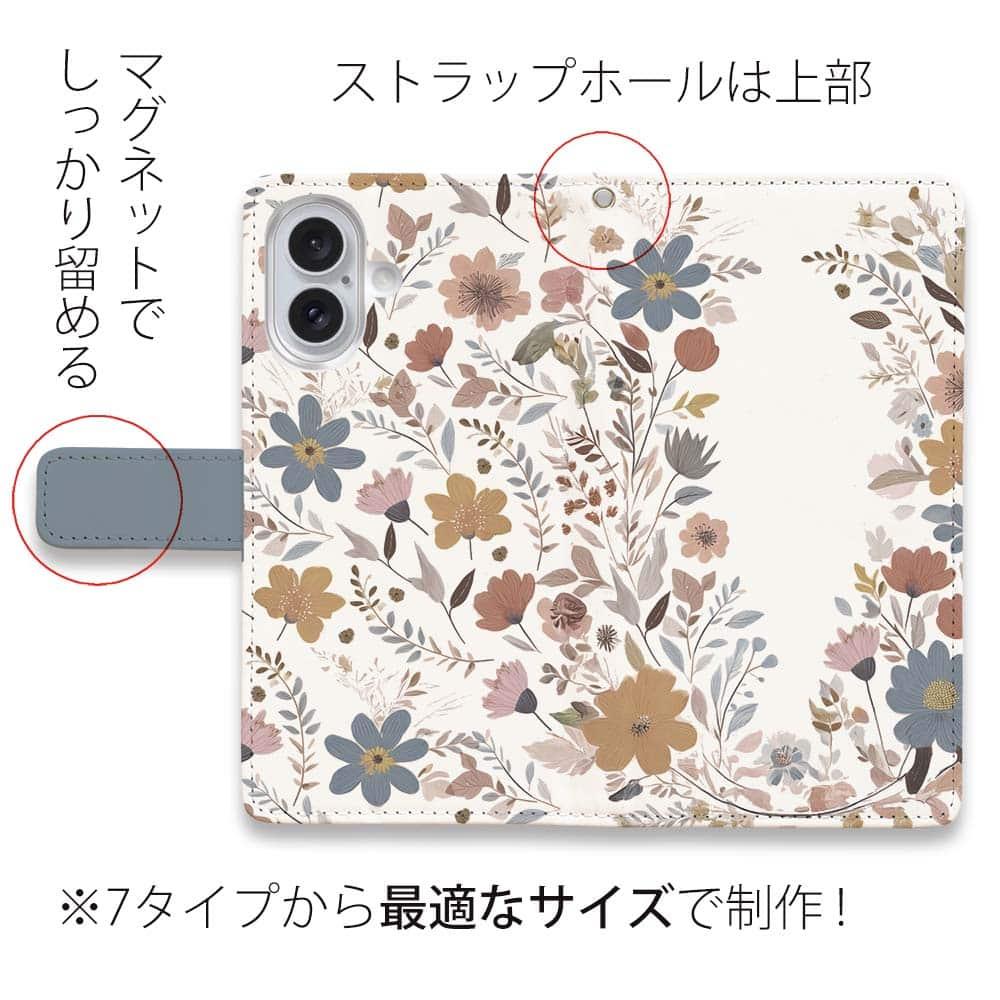 iPhone17/iPhoneAir/iPhone17Pro  全機種対応☆手帳型 北欧くすみカラーの花 | 5枚目