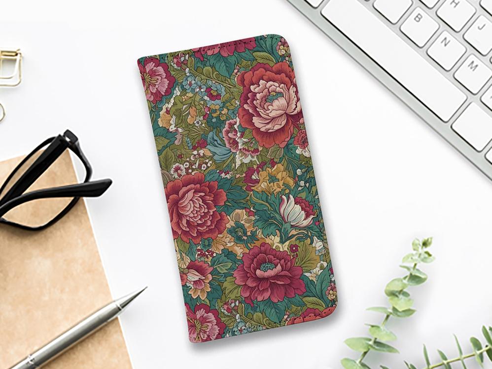 iPhone17/iPhoneAir/iPhone17Pro 花柄 全機種対応☆手帳型ベルトなし クラシック牡丹