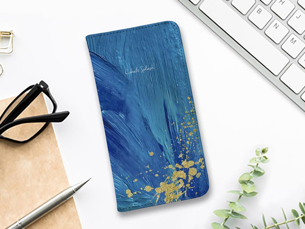 iPhone17/iPhoneAir 花柄 全機種対応☆手帳型ベルトなし Cobalt Splash