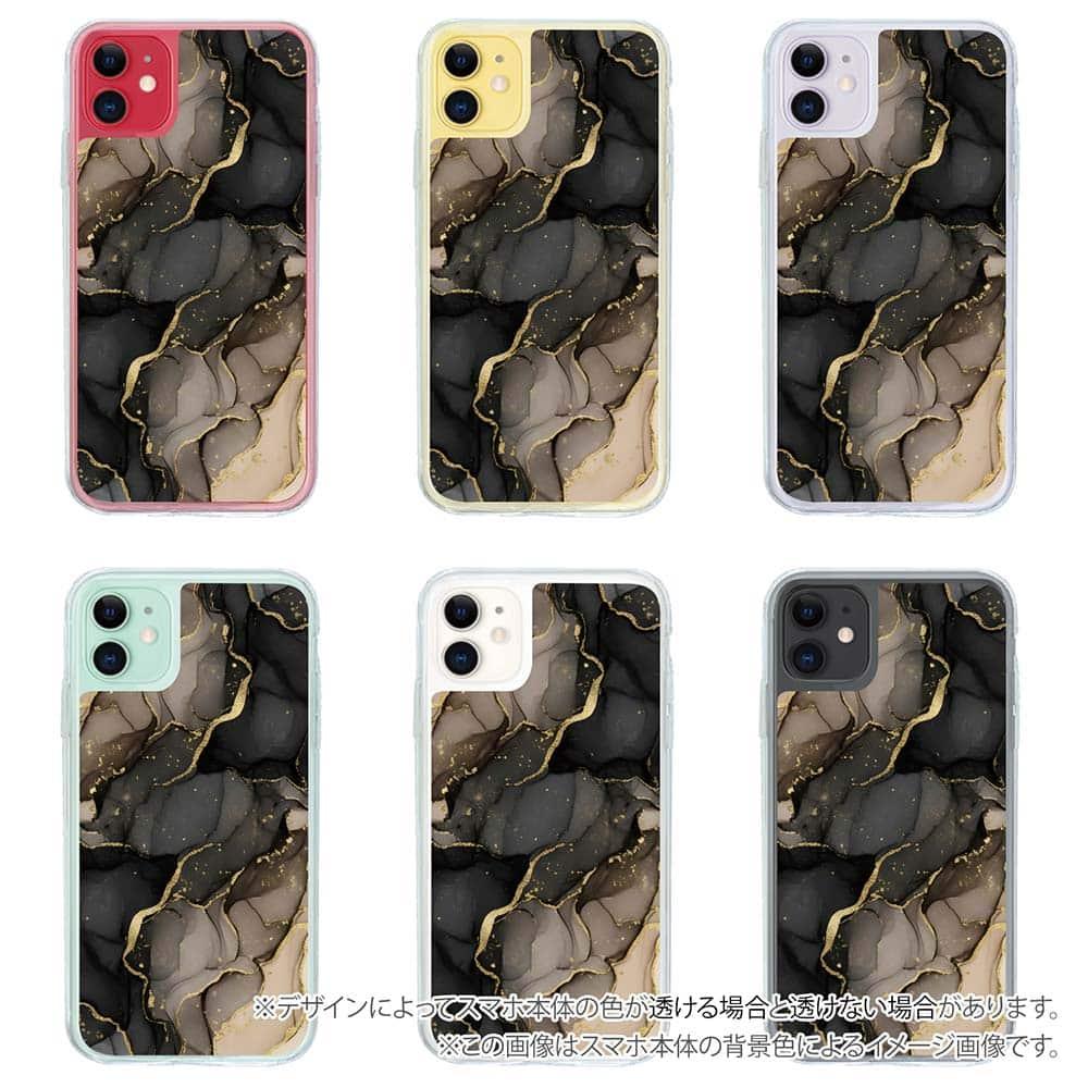 iPhone17 花柄 全機種対応☆【インナーシート/デザインシート】 くすみカラーマーブル調 ブラック＆ゴールド | 5枚目