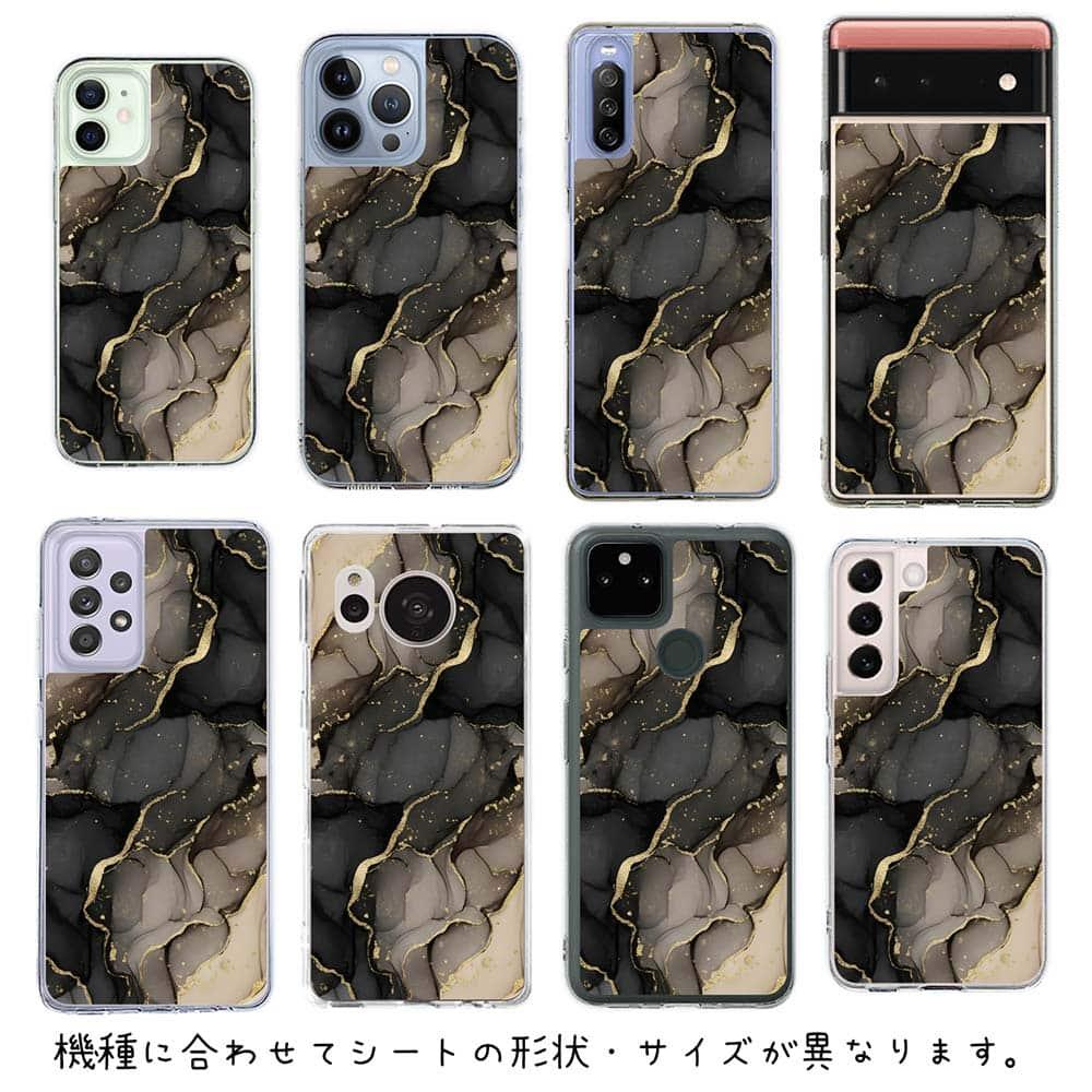 iPhone17 花柄 全機種対応☆【インナーシート/デザインシート】 くすみカラーマーブル調 ブラック＆ゴールド | 6枚目