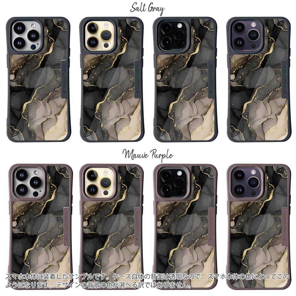 iPhone16/iPhone16e 花柄 コンポスケース くすみカラーマーブル調 ブラック＆ゴールド | 3枚目