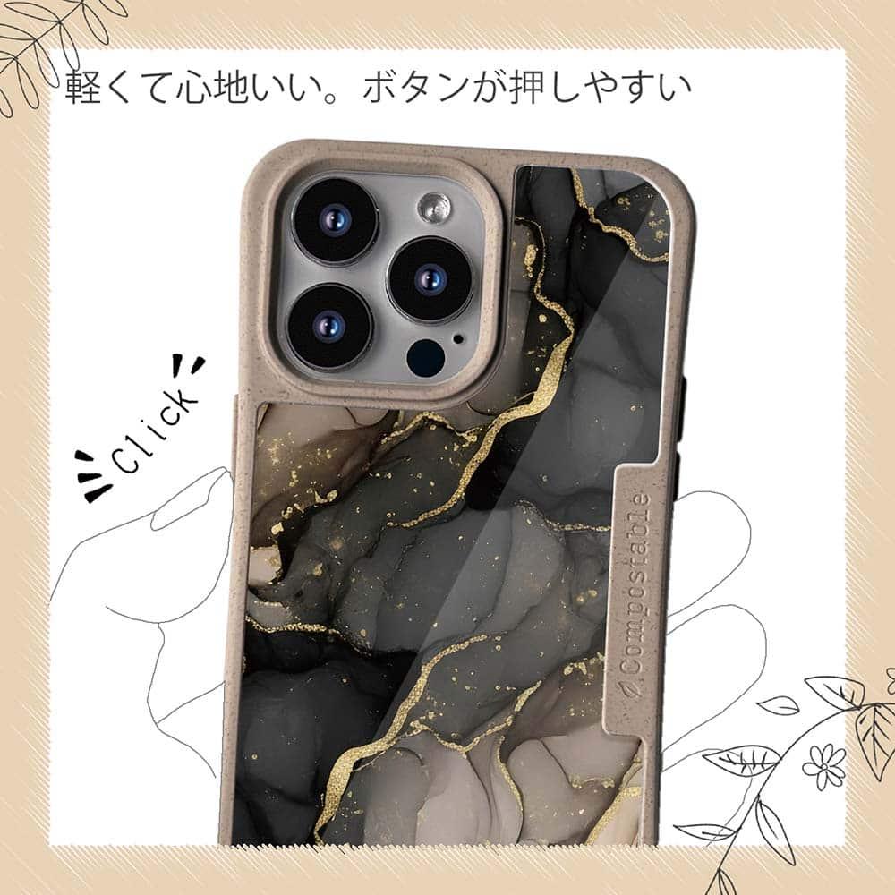 iPhone16/iPhone16e 花柄 コンポスケース くすみカラーマーブル調 ブラック＆ゴールド | 10枚目