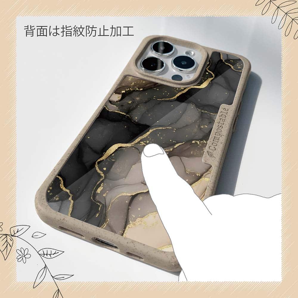iPhone16/iPhone16e 花柄 コンポスケース くすみカラーマーブル調 ブラック＆ゴールド | 13枚目
