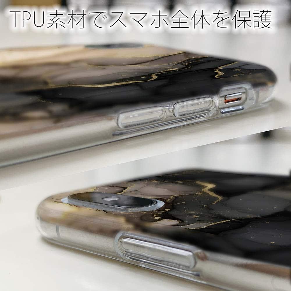 iPhone17/iPhoneAir 花柄 全機種対応☆TPUケース くすみカラーマーブル調 ブラック＆ゴールド | 5枚目