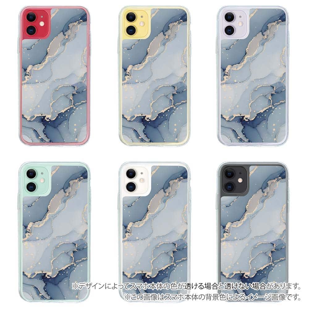 iPhone17 花柄 全機種対応☆【インナーシート/デザインシート】 くすみカラーマーブル調 ブルー＆ゴールド | 5枚目