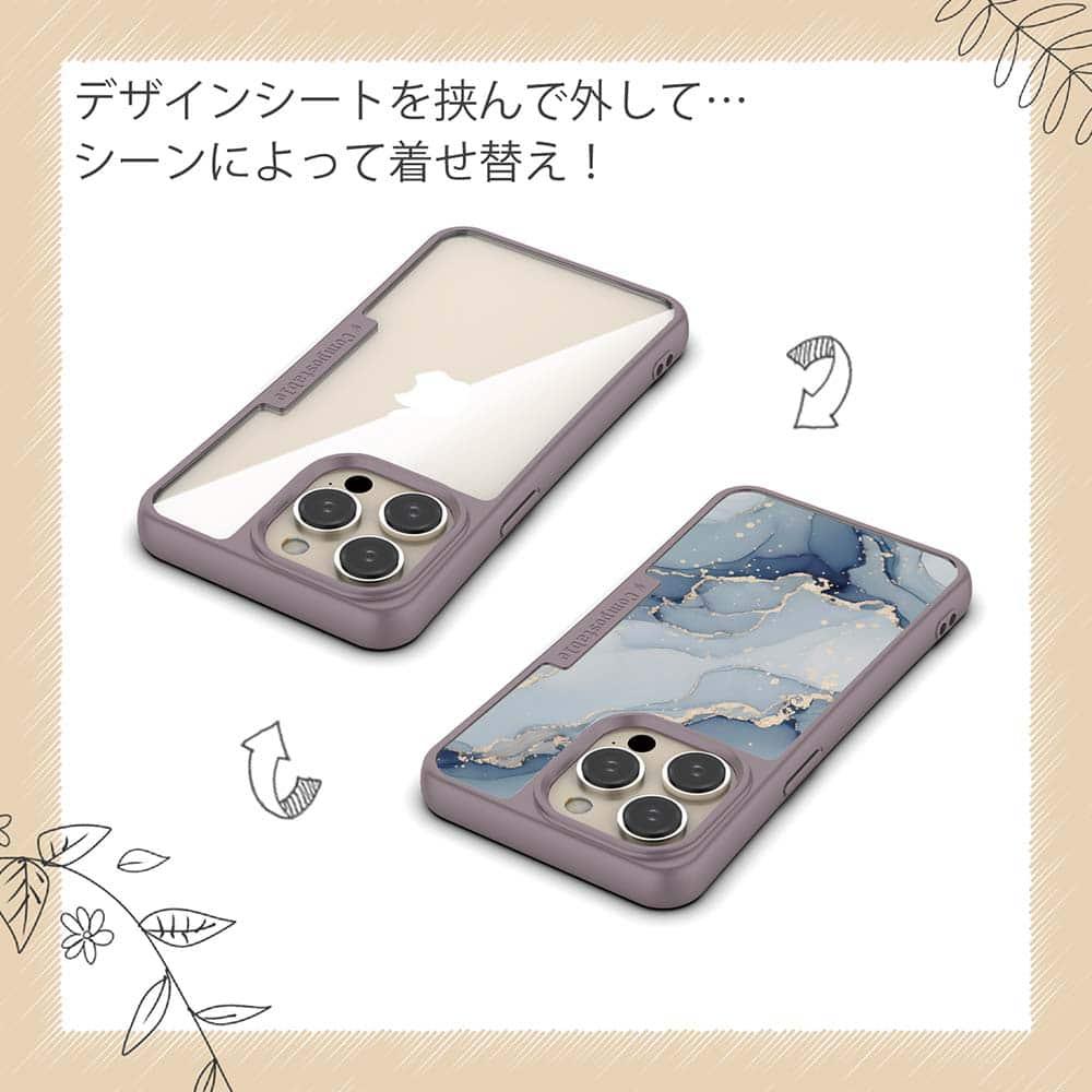 iPhone16/iPhone16e 花柄 コンポスケース くすみカラーマーブル調 ブルー＆ゴールド | 5枚目