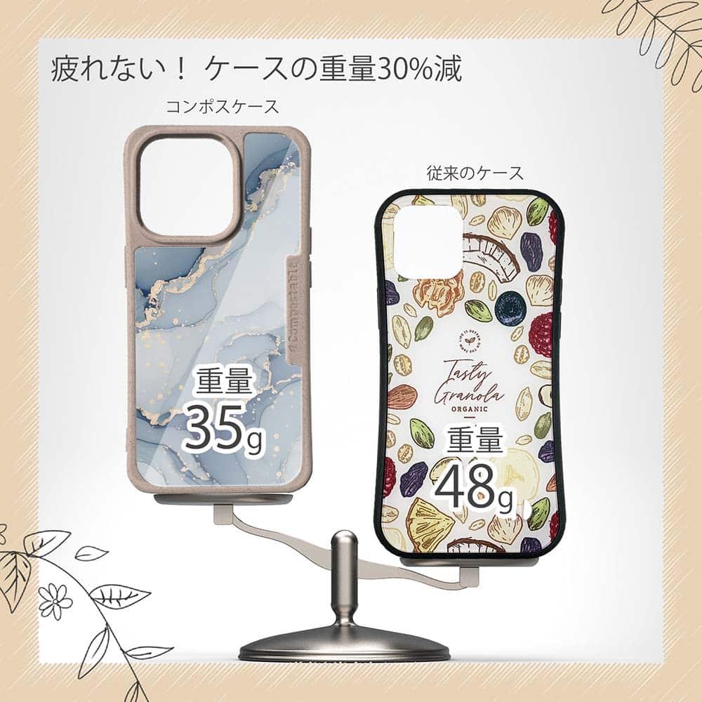 iPhone16/iPhone16e 花柄 コンポスケース くすみカラーマーブル調 ブルー＆ゴールド | 9枚目