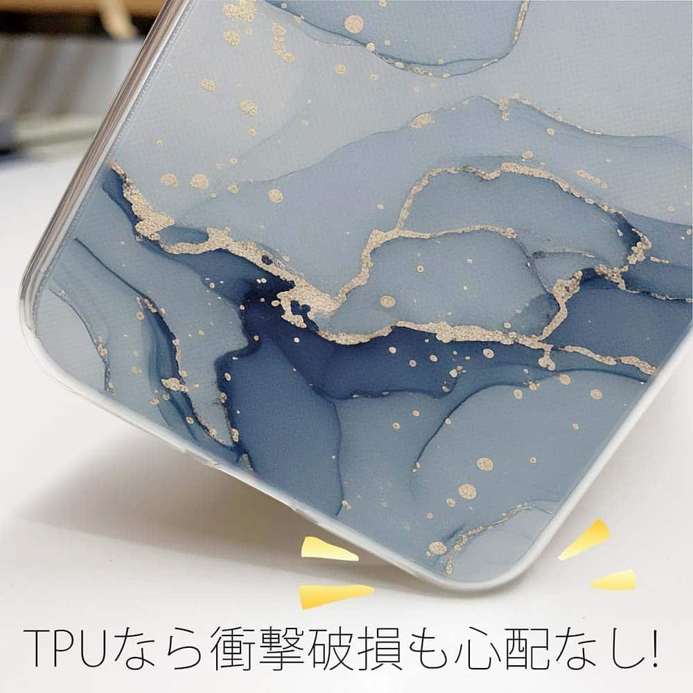 iPhone17/iPhoneAir 花柄 全機種対応☆TPUケース くすみカラーマーブル調 ブルー＆ゴールド | 4枚目