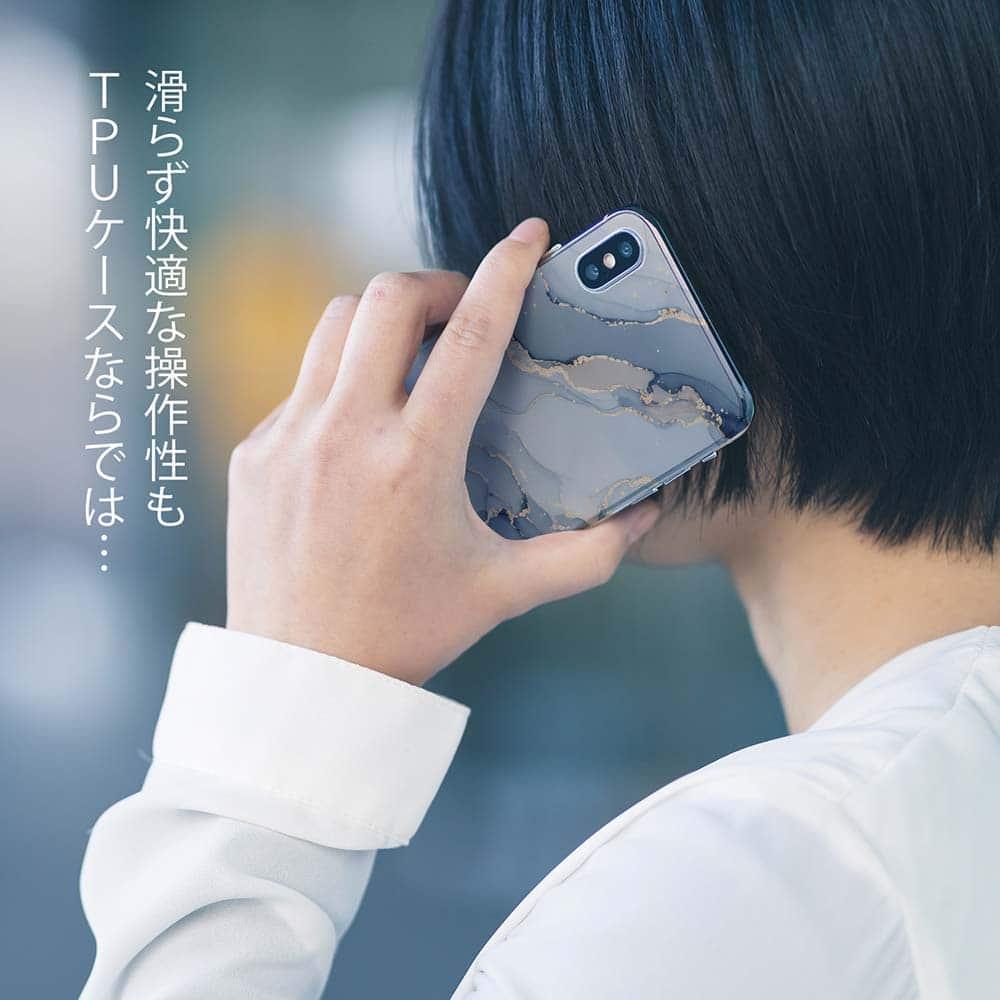 iPhone17/iPhoneAir 花柄 全機種対応☆TPUケース くすみカラーマーブル調 ブルー＆ゴールド | 7枚目