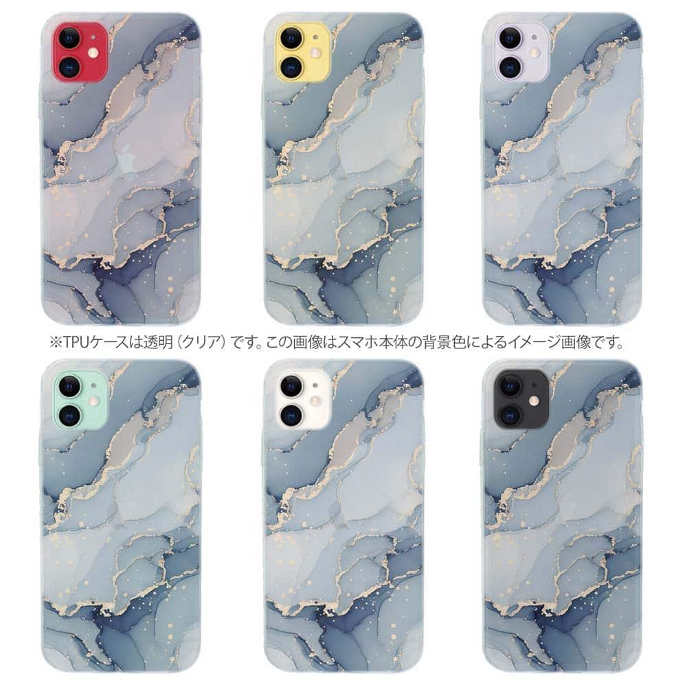 iPhone17/iPhoneAir 花柄 全機種対応☆TPUケース くすみカラーマーブル調 ブルー＆ゴールド | 9枚目
