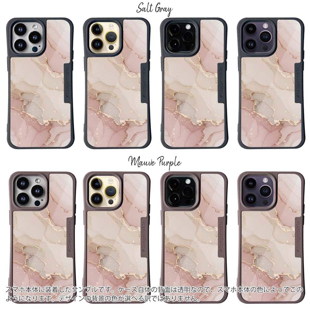 iPhone16/iPhone16e 花柄 コンポスケース くすみカラーマーブル調 ピンク＆ゴールド | 3枚目