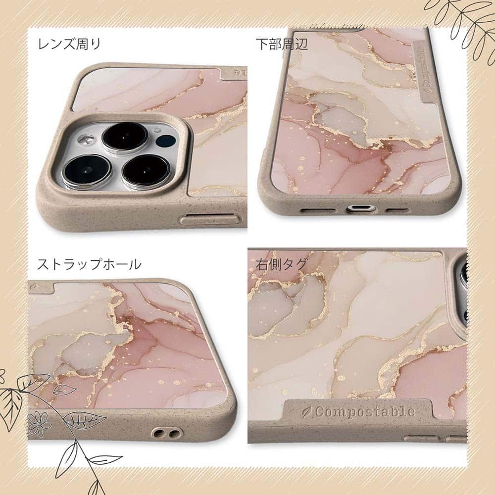 iPhone16/iPhone16e 花柄 コンポスケース くすみカラーマーブル調 ピンク＆ゴールド | 6枚目